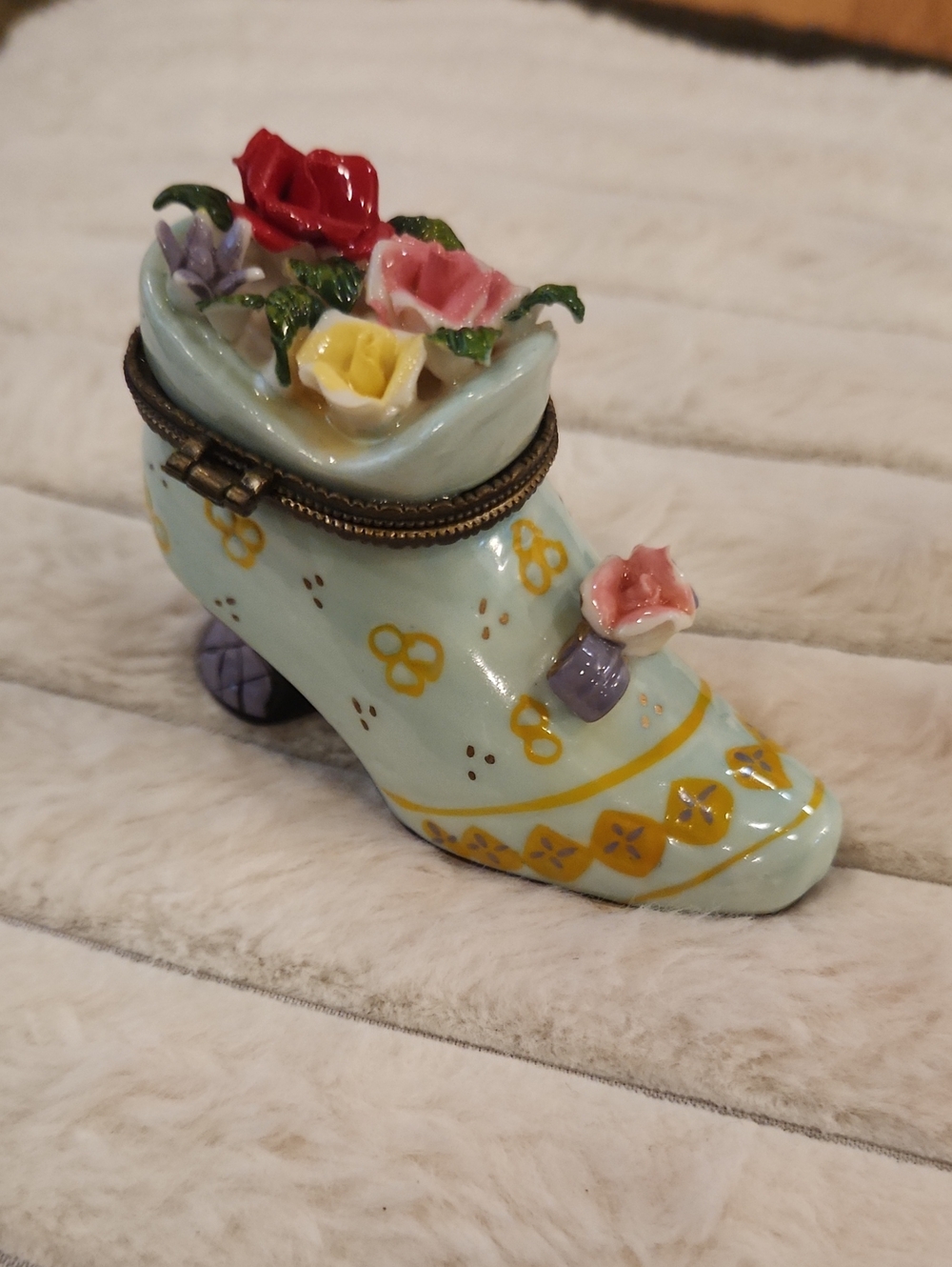 Decorative Floral Porcelain Shoe Trinket Box - Pale Blue